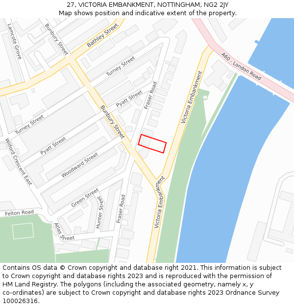 27, VICTORIA EMBANKMENT, NOTTINGHAM, NG2 2JY: Location map and indicative extent of plot