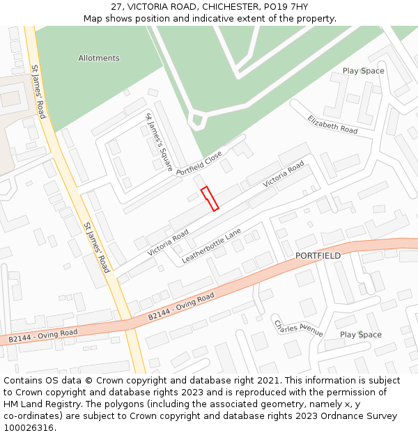 27, VICTORIA ROAD, CHICHESTER, PO19 7HY: Location map and indicative extent of plot