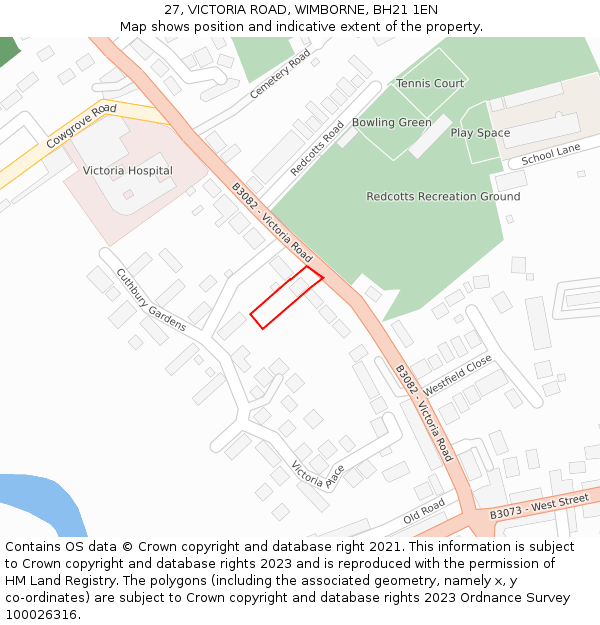 27, VICTORIA ROAD, WIMBORNE, BH21 1EN: Location map and indicative extent of plot