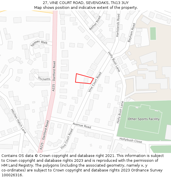 27, VINE COURT ROAD, SEVENOAKS, TN13 3UY: Location map and indicative extent of plot