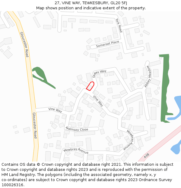 27, VINE WAY, TEWKESBURY, GL20 5FJ: Location map and indicative extent of plot