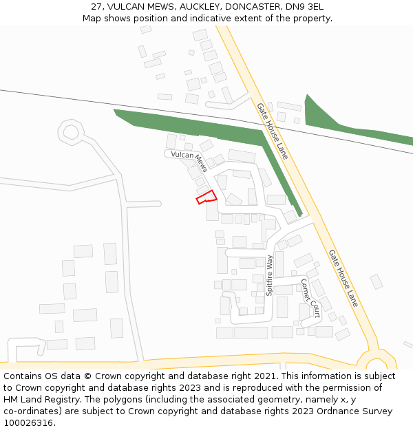 27, VULCAN MEWS, AUCKLEY, DONCASTER, DN9 3EL: Location map and indicative extent of plot