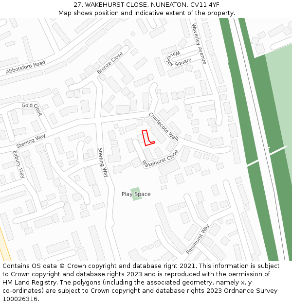 27, WAKEHURST CLOSE, NUNEATON, CV11 4YF: Location map and indicative extent of plot