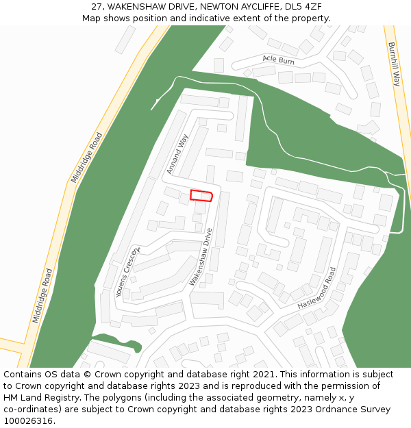 27, WAKENSHAW DRIVE, NEWTON AYCLIFFE, DL5 4ZF: Location map and indicative extent of plot