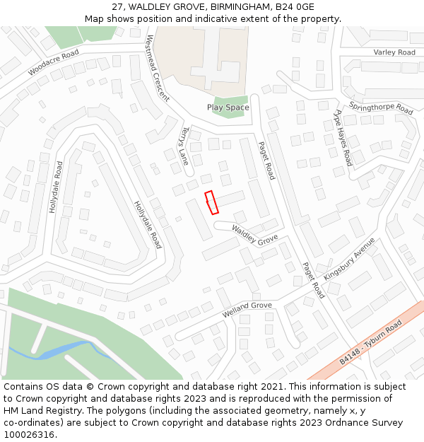 27, WALDLEY GROVE, BIRMINGHAM, B24 0GE: Location map and indicative extent of plot