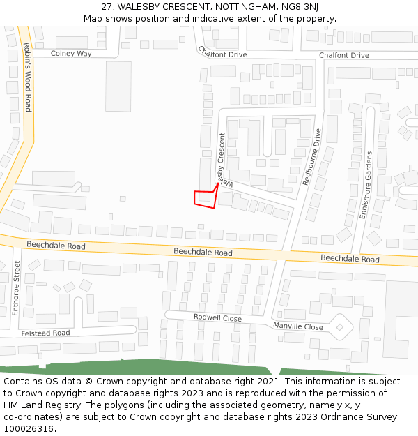 27, WALESBY CRESCENT, NOTTINGHAM, NG8 3NJ: Location map and indicative extent of plot