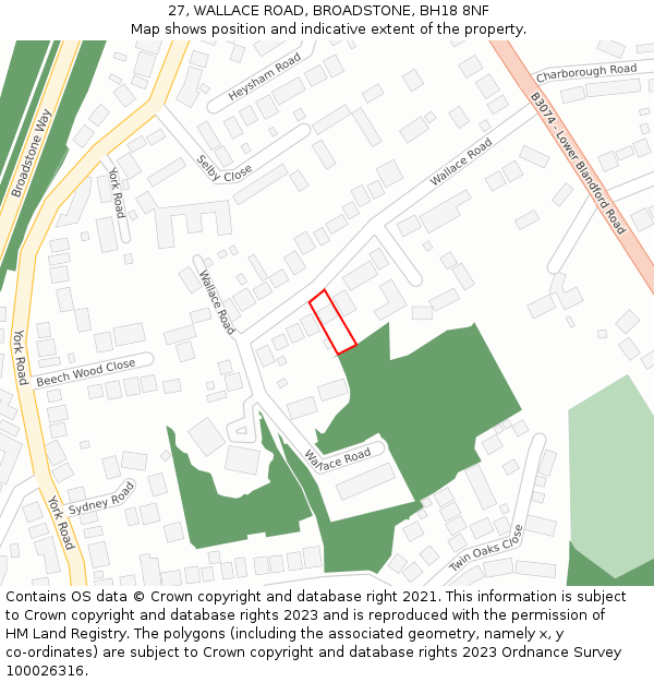 27, WALLACE ROAD, BROADSTONE, BH18 8NF: Location map and indicative extent of plot