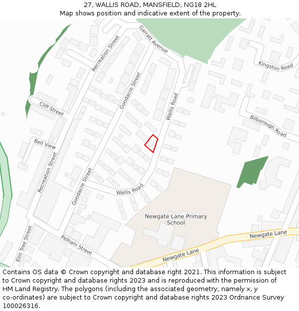 27, WALLIS ROAD, MANSFIELD, NG18 2HL: Location map and indicative extent of plot