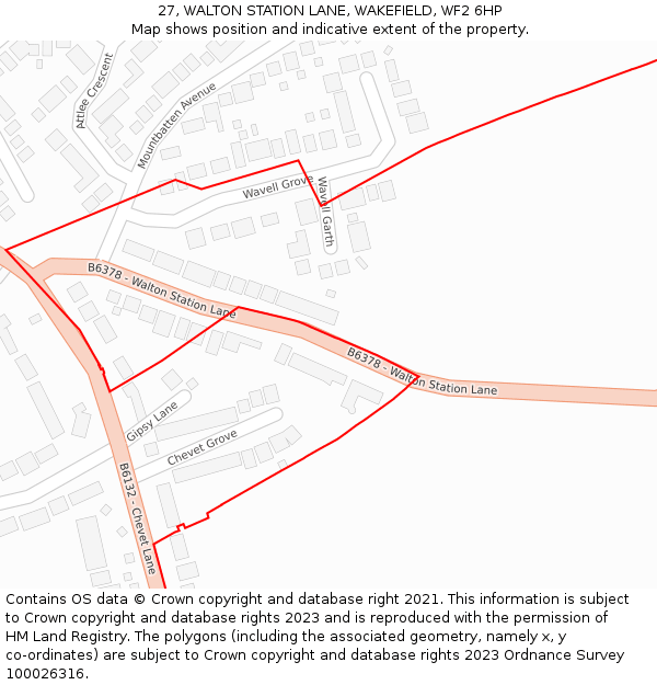 27, WALTON STATION LANE, WAKEFIELD, WF2 6HP: Location map and indicative extent of plot