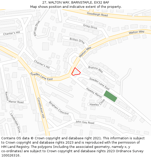 27, WALTON WAY, BARNSTAPLE, EX32 8AF: Location map and indicative extent of plot