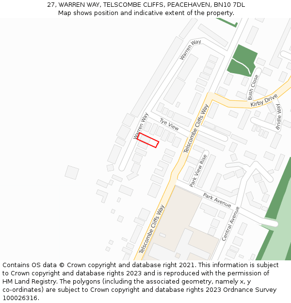 27, WARREN WAY, TELSCOMBE CLIFFS, PEACEHAVEN, BN10 7DL: Location map and indicative extent of plot