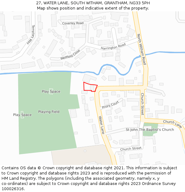 27, WATER LANE, SOUTH WITHAM, GRANTHAM, NG33 5PH: Location map and indicative extent of plot
