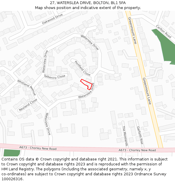 27, WATERSLEA DRIVE, BOLTON, BL1 5FA: Location map and indicative extent of plot