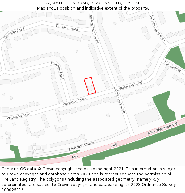 27, WATTLETON ROAD, BEACONSFIELD, HP9 1SE: Location map and indicative extent of plot