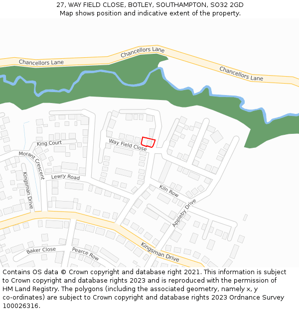 27, WAY FIELD CLOSE, BOTLEY, SOUTHAMPTON, SO32 2GD: Location map and indicative extent of plot