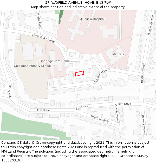 27, WAYFIELD AVENUE, HOVE, BN3 7LW: Location map and indicative extent of plot