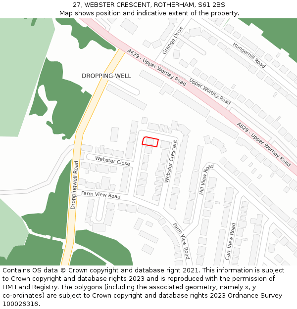 27, WEBSTER CRESCENT, ROTHERHAM, S61 2BS: Location map and indicative extent of plot