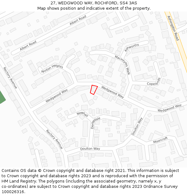 27, WEDGWOOD WAY, ROCHFORD, SS4 3AS: Location map and indicative extent of plot