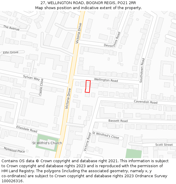 27, WELLINGTON ROAD, BOGNOR REGIS, PO21 2RR: Location map and indicative extent of plot