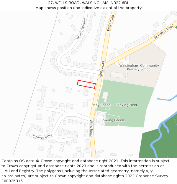 27, WELLS ROAD, WALSINGHAM, NR22 6DL: Location map and indicative extent of plot