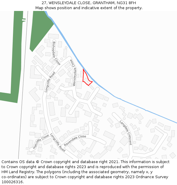 27, WENSLEYDALE CLOSE, GRANTHAM, NG31 8FH: Location map and indicative extent of plot