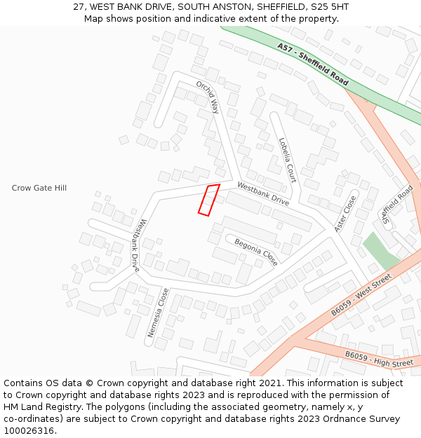 27, WEST BANK DRIVE, SOUTH ANSTON, SHEFFIELD, S25 5HT: Location map and indicative extent of plot