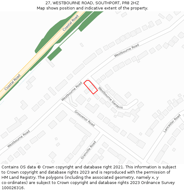 27, WESTBOURNE ROAD, SOUTHPORT, PR8 2HZ: Location map and indicative extent of plot