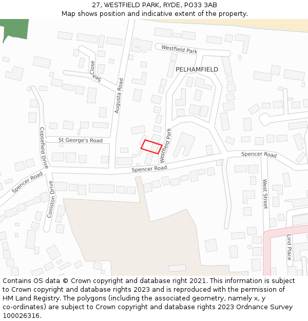 27, WESTFIELD PARK, RYDE, PO33 3AB: Location map and indicative extent of plot