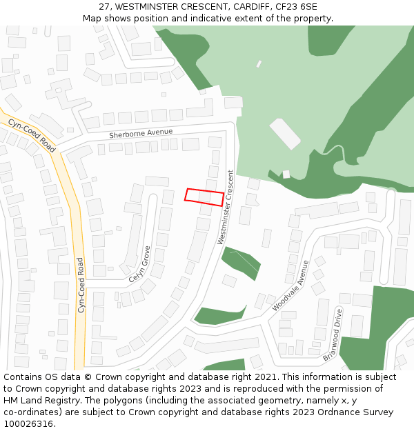 27, WESTMINSTER CRESCENT, CARDIFF, CF23 6SE: Location map and indicative extent of plot