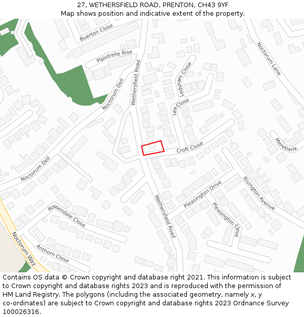 27, WETHERSFIELD ROAD, PRENTON, CH43 9YF: Location map and indicative extent of plot