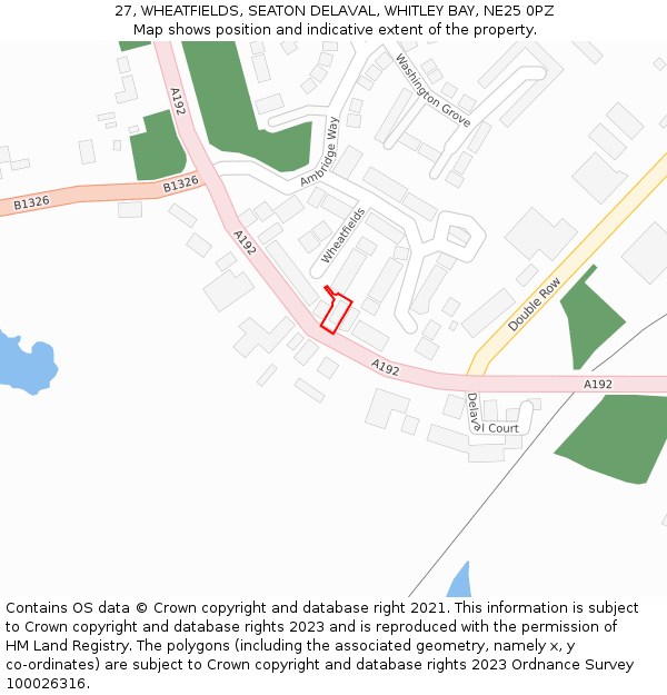 27, WHEATFIELDS, SEATON DELAVAL, WHITLEY BAY, NE25 0PZ: Location map and indicative extent of plot