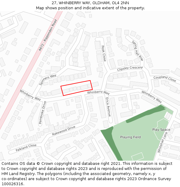 27, WHINBERRY WAY, OLDHAM, OL4 2NN: Location map and indicative extent of plot