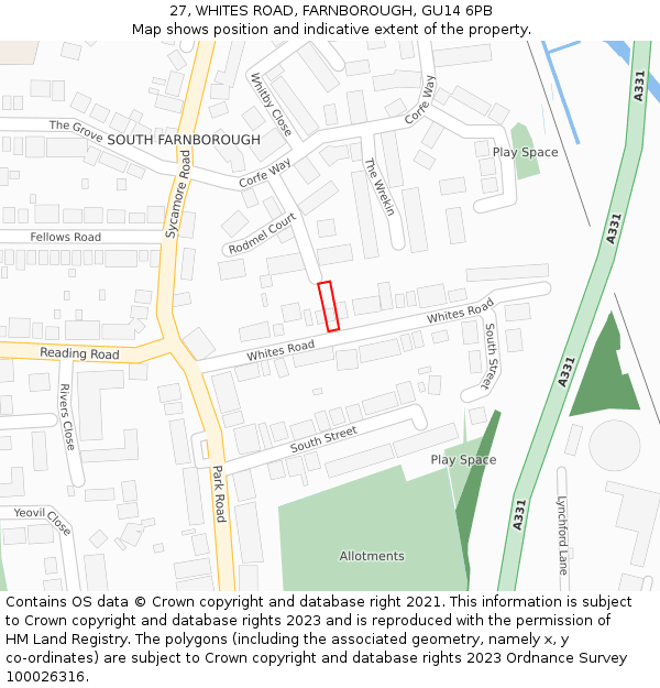 27, WHITES ROAD, FARNBOROUGH, GU14 6PB: Location map and indicative extent of plot