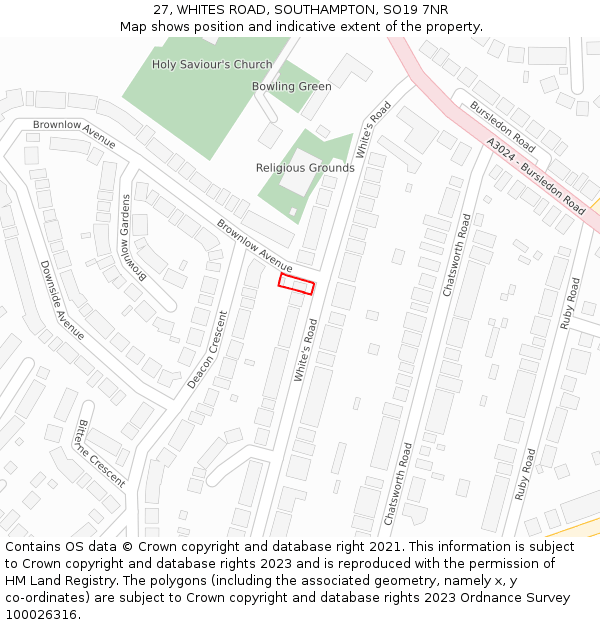 27, WHITES ROAD, SOUTHAMPTON, SO19 7NR: Location map and indicative extent of plot