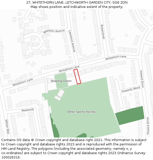 27, WHITETHORN LANE, LETCHWORTH GARDEN CITY, SG6 2DN: Location map and indicative extent of plot