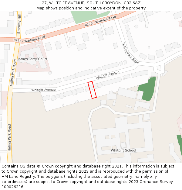 27, WHITGIFT AVENUE, SOUTH CROYDON, CR2 6AZ: Location map and indicative extent of plot