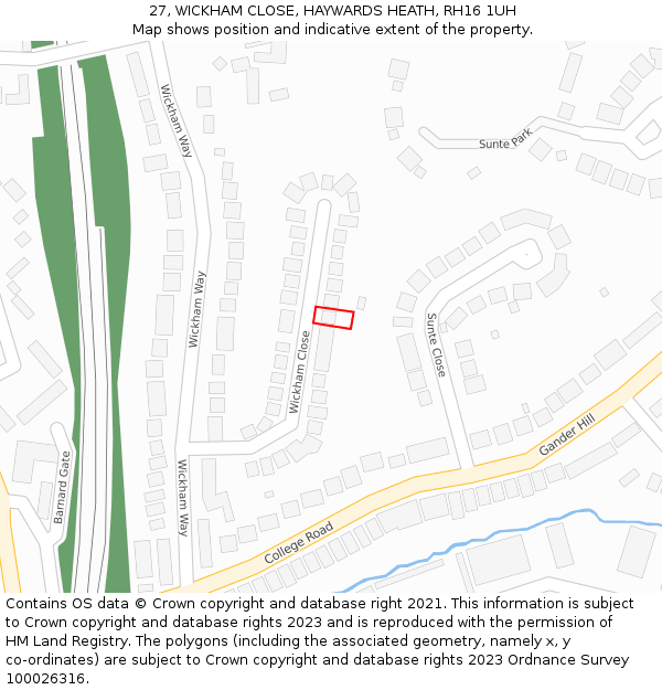 27, WICKHAM CLOSE, HAYWARDS HEATH, RH16 1UH: Location map and indicative extent of plot