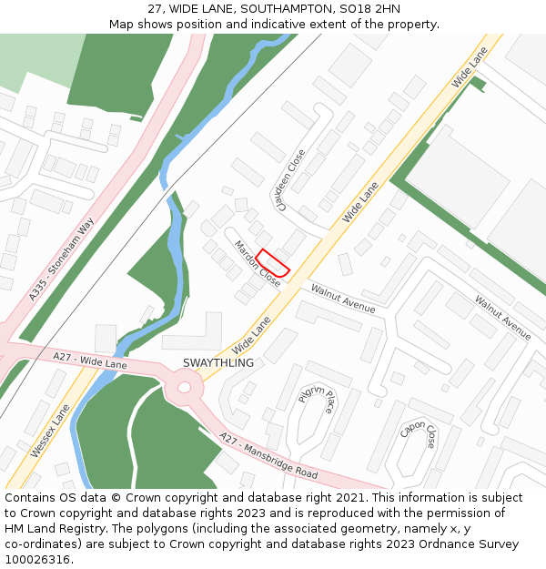 27, WIDE LANE, SOUTHAMPTON, SO18 2HN: Location map and indicative extent of plot