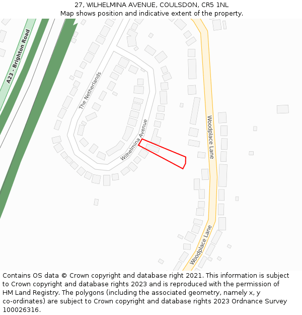 27, WILHELMINA AVENUE, COULSDON, CR5 1NL: Location map and indicative extent of plot