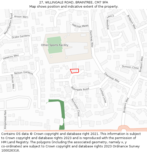 27, WILLINGALE ROAD, BRAINTREE, CM7 9FA: Location map and indicative extent of plot