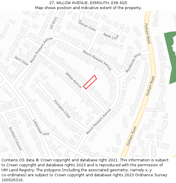 27, WILLOW AVENUE, EXMOUTH, EX8 4QS: Location map and indicative extent of plot