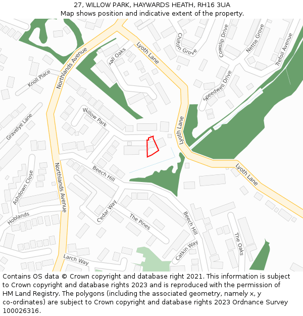 27, WILLOW PARK, HAYWARDS HEATH, RH16 3UA: Location map and indicative extent of plot