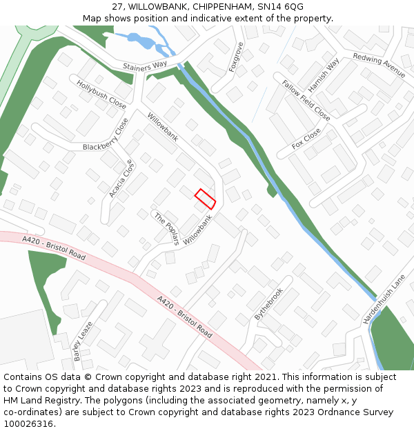 27, WILLOWBANK, CHIPPENHAM, SN14 6QG: Location map and indicative extent of plot