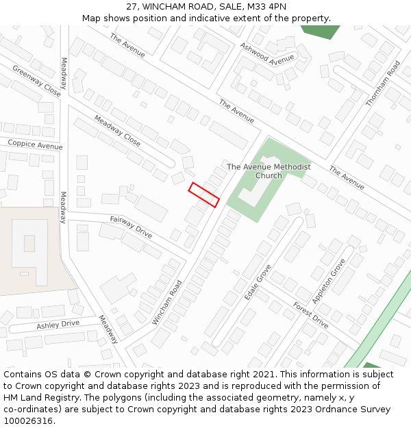 27, WINCHAM ROAD, SALE, M33 4PN: Location map and indicative extent of plot