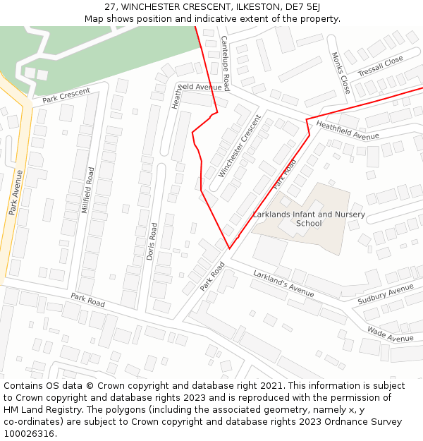 27, WINCHESTER CRESCENT, ILKESTON, DE7 5EJ: Location map and indicative extent of plot