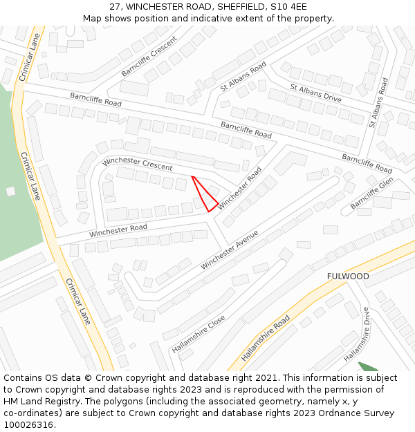 27, WINCHESTER ROAD, SHEFFIELD, S10 4EE: Location map and indicative extent of plot