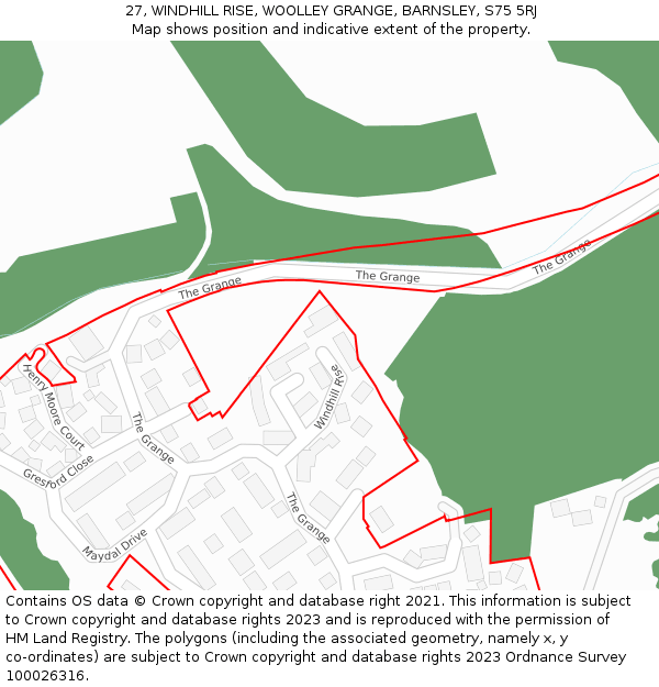 27, WINDHILL RISE, WOOLLEY GRANGE, BARNSLEY, S75 5RJ: Location map and indicative extent of plot