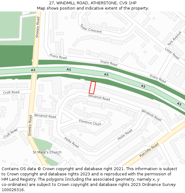 27, WINDMILL ROAD, ATHERSTONE, CV9 1HP: Location map and indicative extent of plot