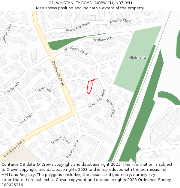 27, WINSTANLEY ROAD, NORWICH, NR7 0YH: Location map and indicative extent of plot