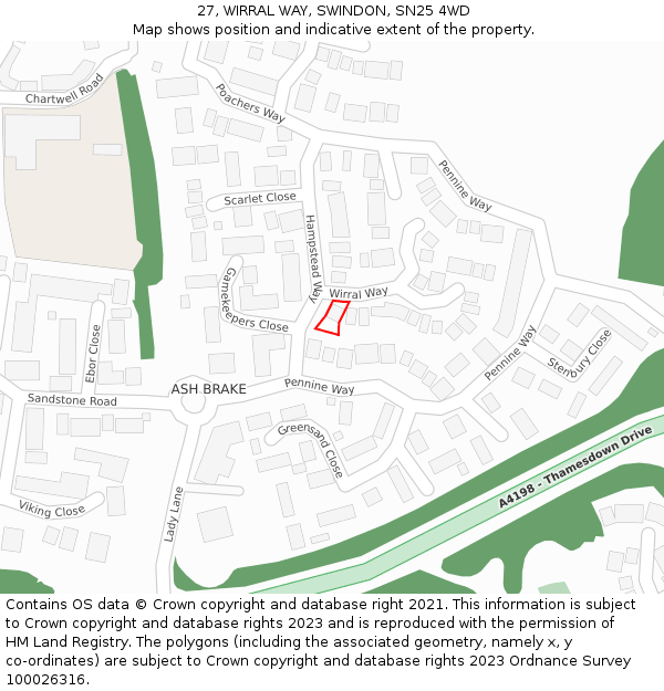 27, WIRRAL WAY, SWINDON, SN25 4WD: Location map and indicative extent of plot